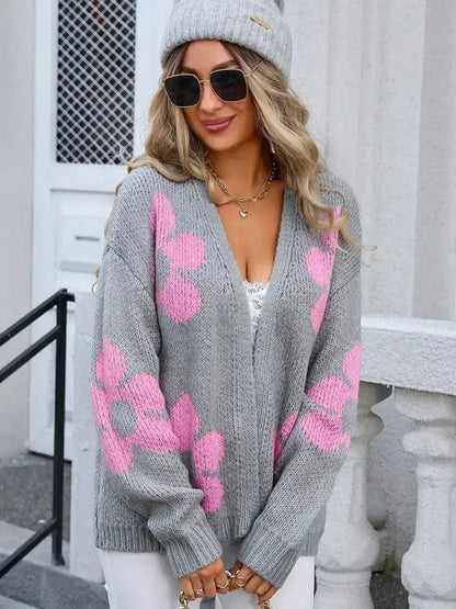 Angel Wings Flower Open Front Long Sleeve Cardigan - Trendy &amp; Comfortable