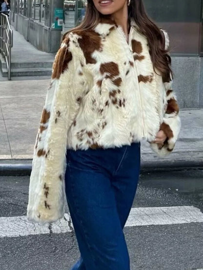 Faux Fur Zip Up Cropped Outerwear