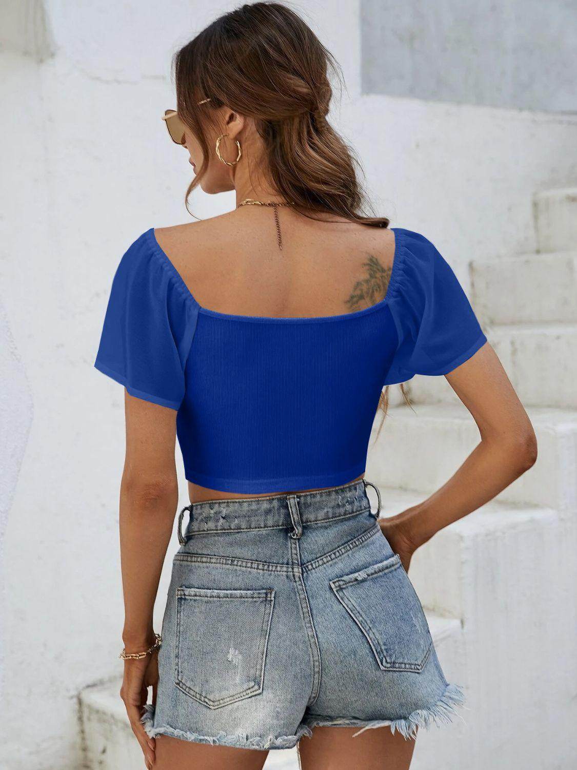 Drawstring Short Sleeve Crop Top for Stylish Summer Wear