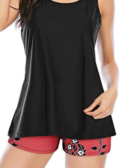 Cutout Printed Round Neck Three-Piece Swim Set