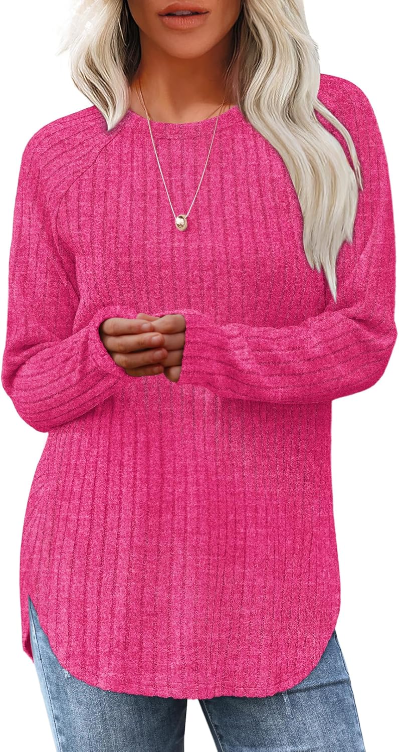 Long Sleeve Tunic Top for Women - Loose Fit Pullover with Curved Hem