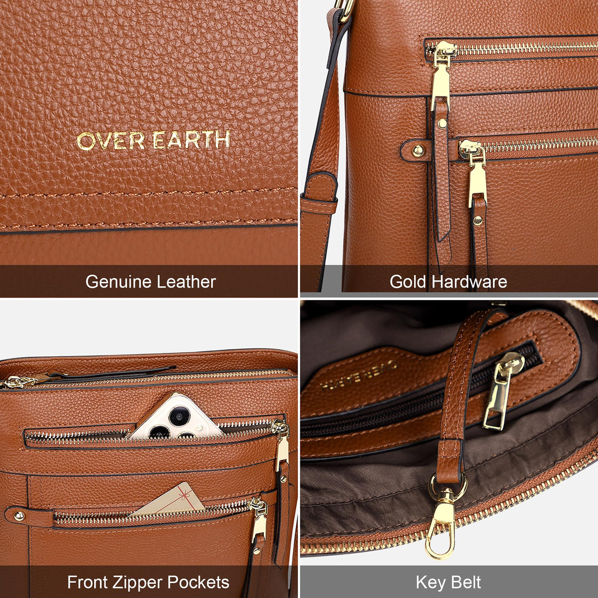 Over Earth Crossbody Bags for Women Leather Purses for Ladies with Multiple Pockets