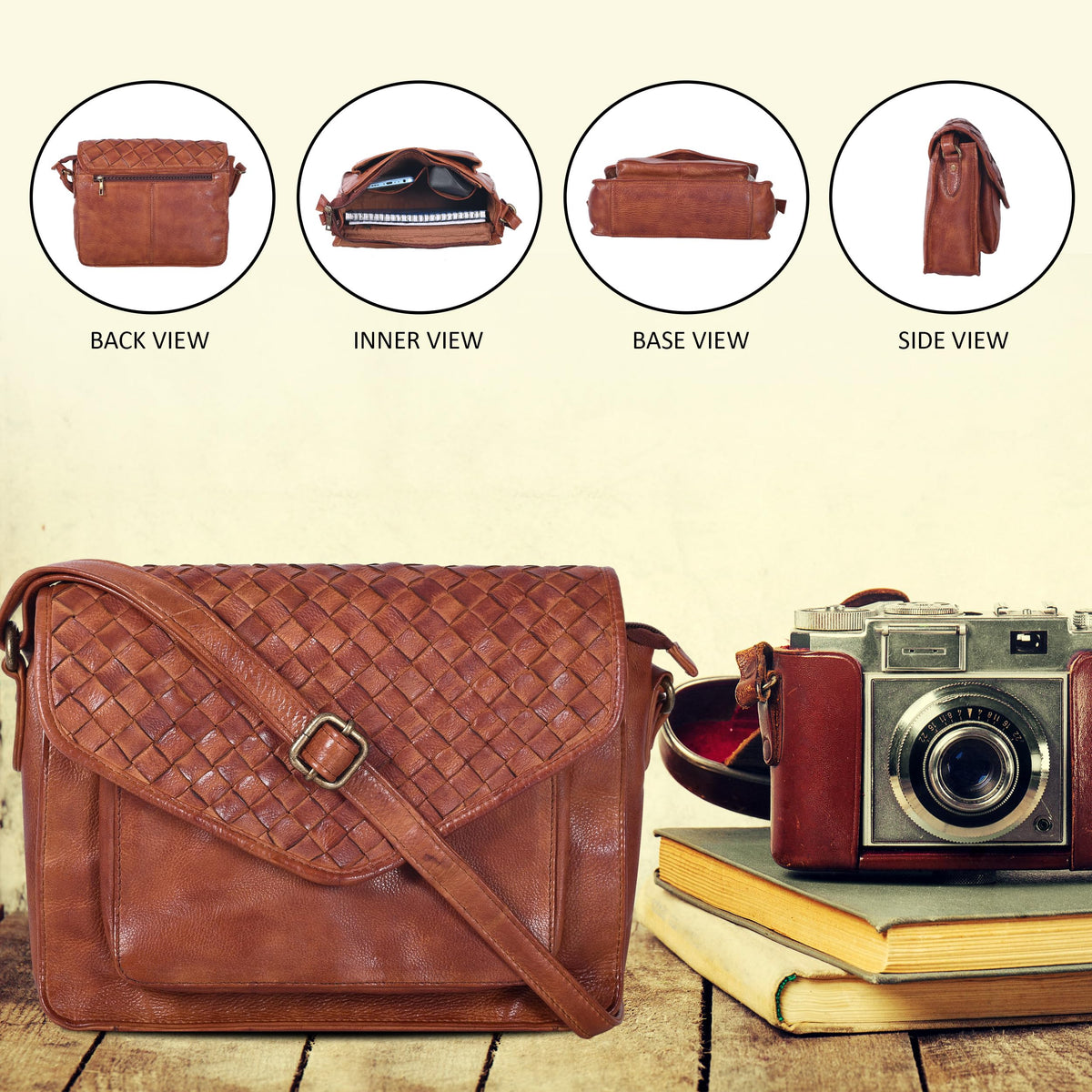 Leather Flapover Crossbody Handbag Purse for Women with Adjustable Strap &amp; Overflap Snap Closure Tote/Bag