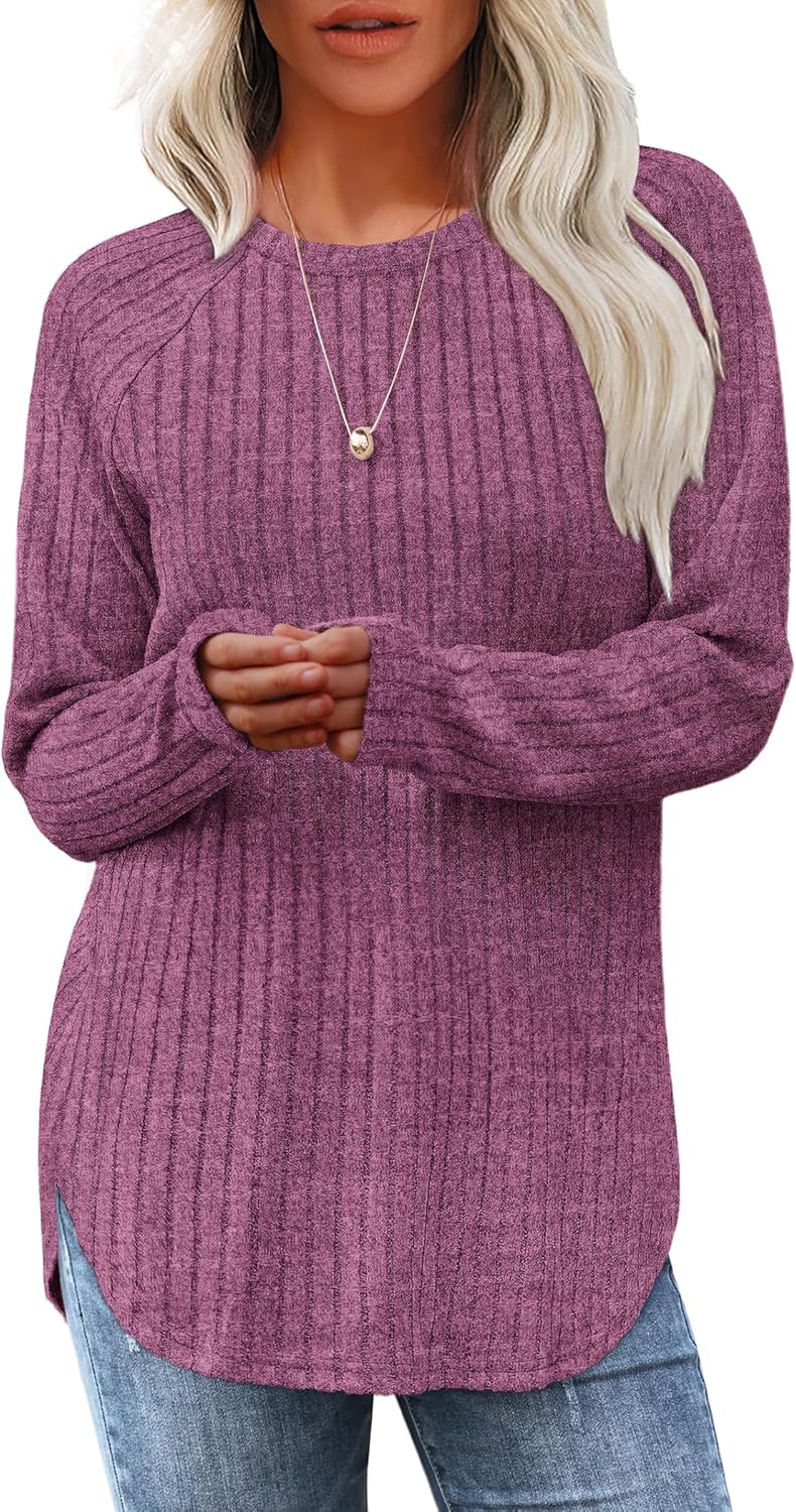 Long Sleeve Tunic Top for Women - Loose Fit Pullover with Curved Hem