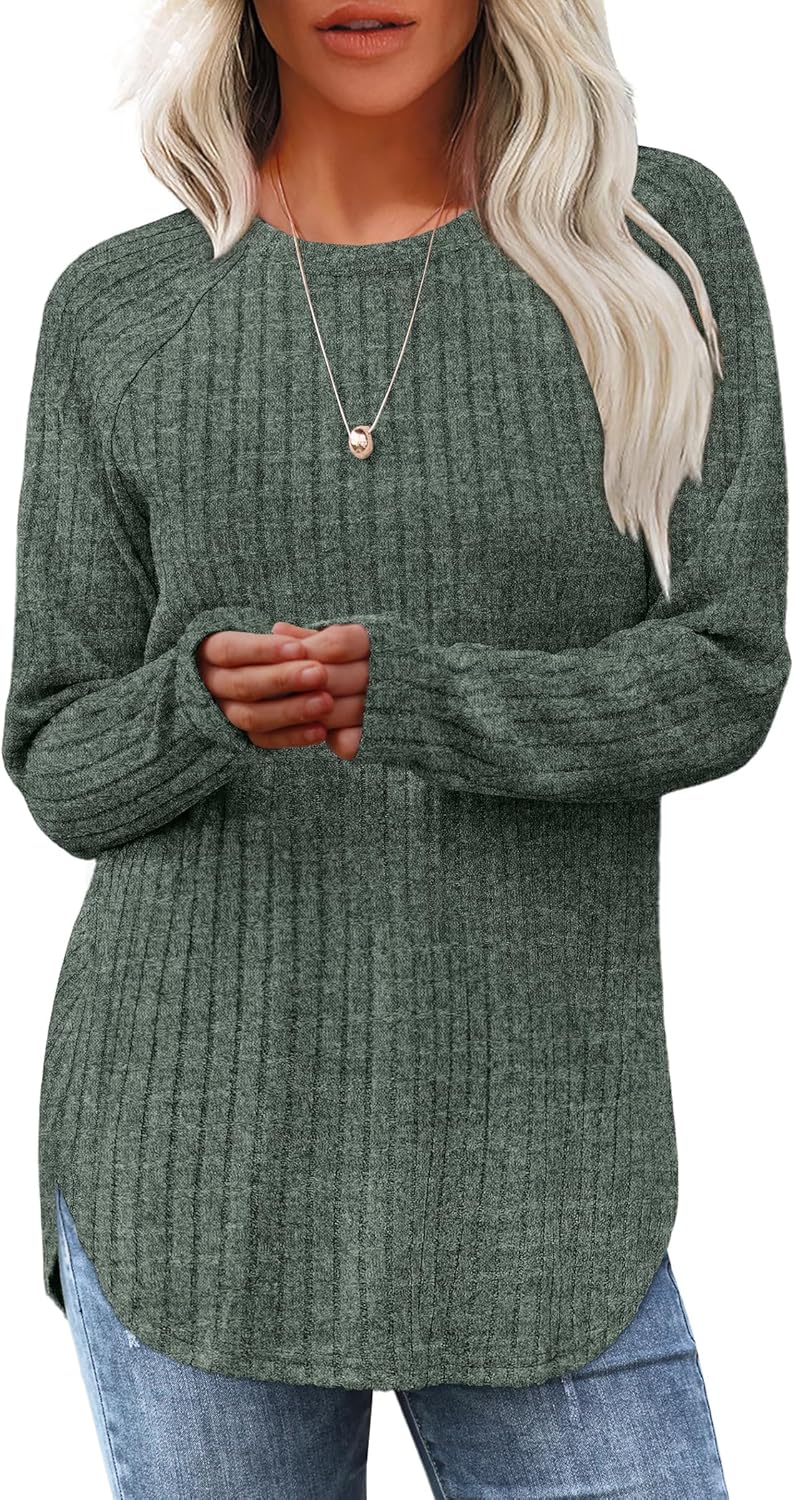 Long Sleeve Tunic Top for Women - Loose Fit Pullover with Curved Hem