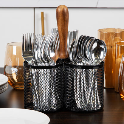 Mind Reader 3CIRMESH-BLK, Cutlery, Silverware Organizer, Utensil Caddy, Multi-Purpose Holder, Silver, 3-Section, Black