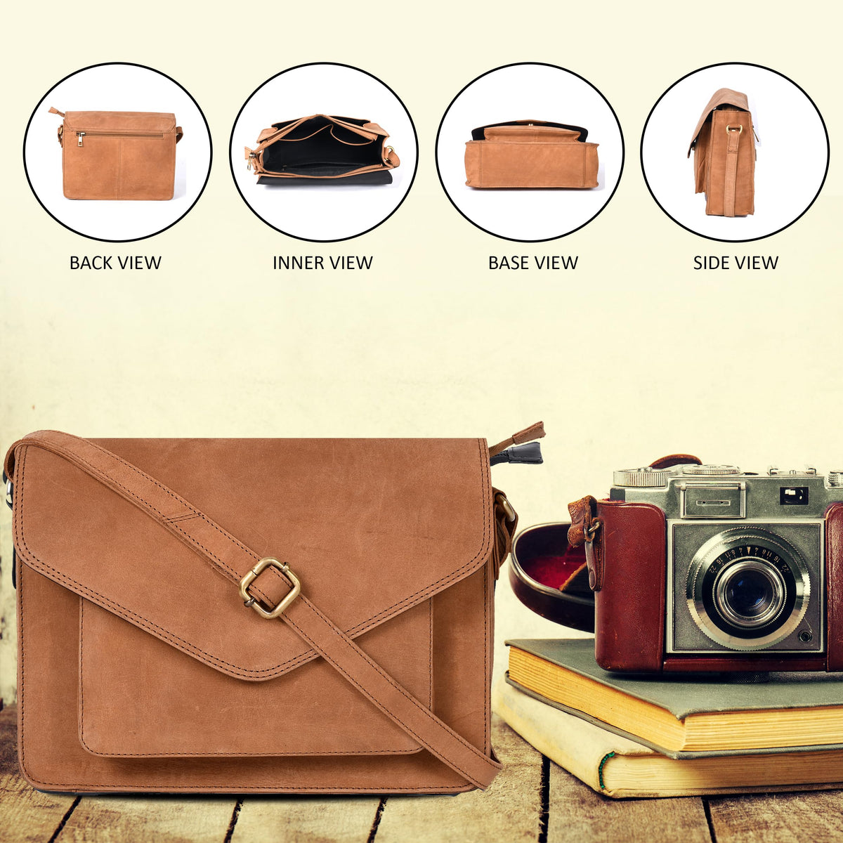 Leather Flapover Crossbody Handbag Purse for Women with Adjustable Strap &amp; Overflap Snap Closure Tote/Bag