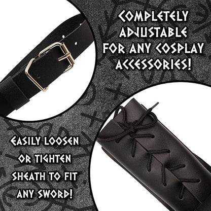 Celtic Sword Back Sling Faux Leather Holster Viking Knight Medieval Costume Accessory
