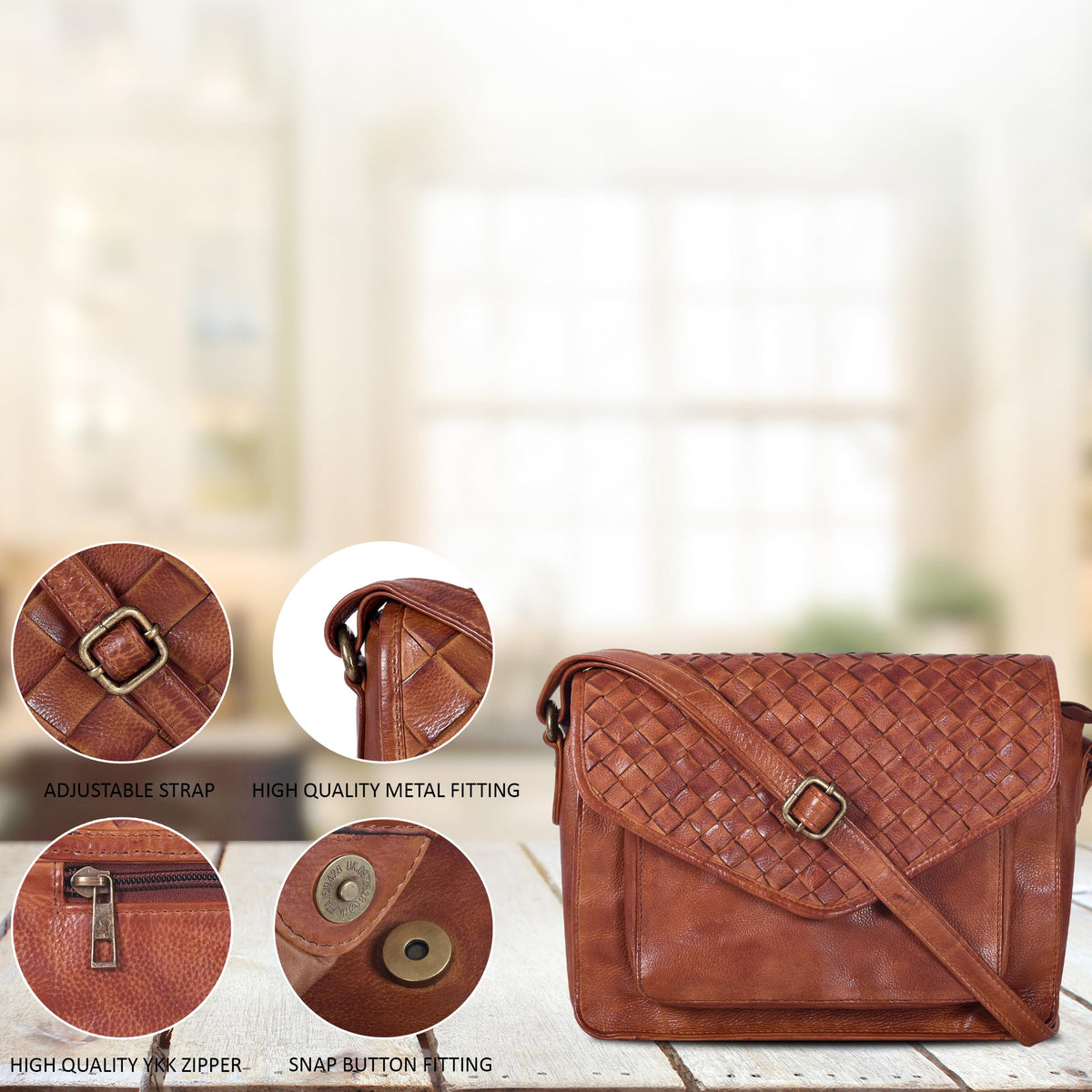 Leather Flapover Crossbody Handbag Purse for Women with Adjustable Strap &amp; Overflap Snap Closure Tote/Bag