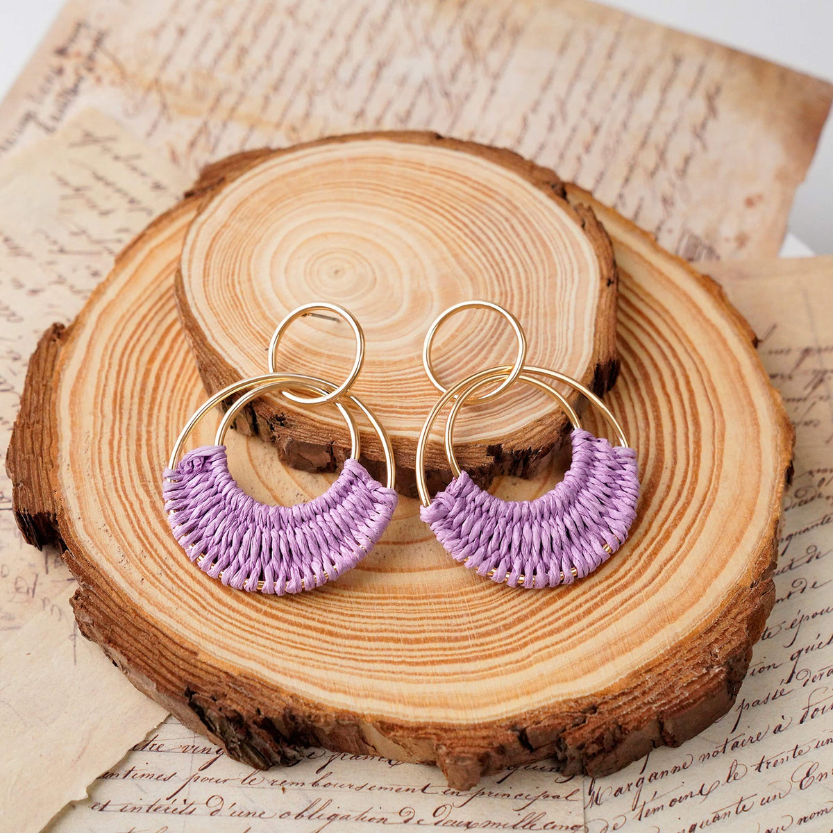 Raffia Hoop Earrings for Women Fun Boho Summer Beach Earrings Lightweight Handmade Straw Wicker Rattan Dangle Earrings Statement Geometric Round Drop Earrings