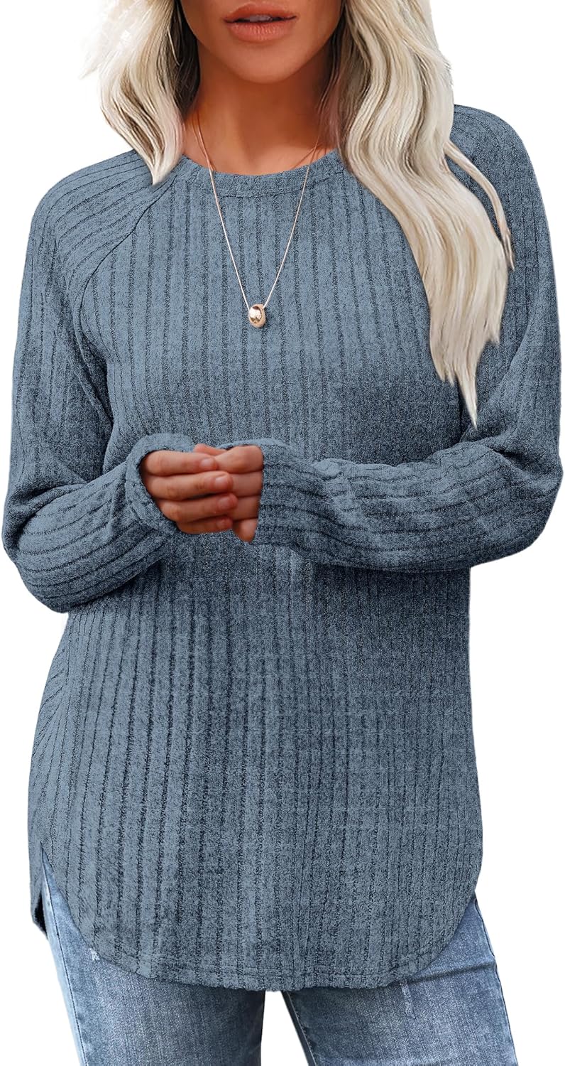 Long Sleeve Tunic Top for Women - Loose Fit Pullover with Curved Hem