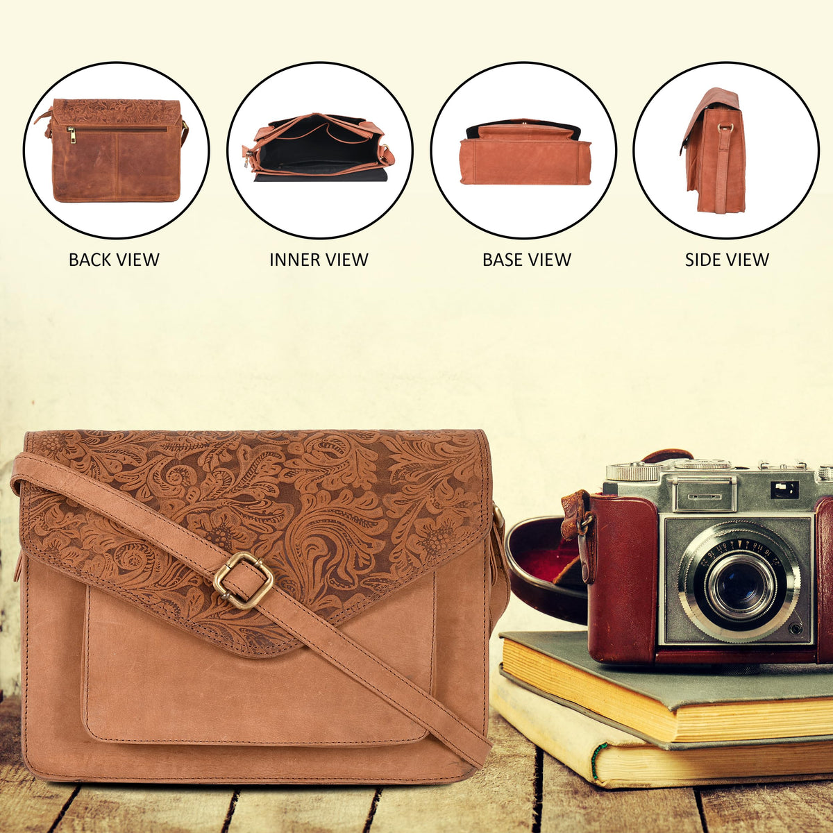 Leather Flapover Crossbody Handbag Purse for Women with Adjustable Strap &amp; Overflap Snap Closure Tote/Bag