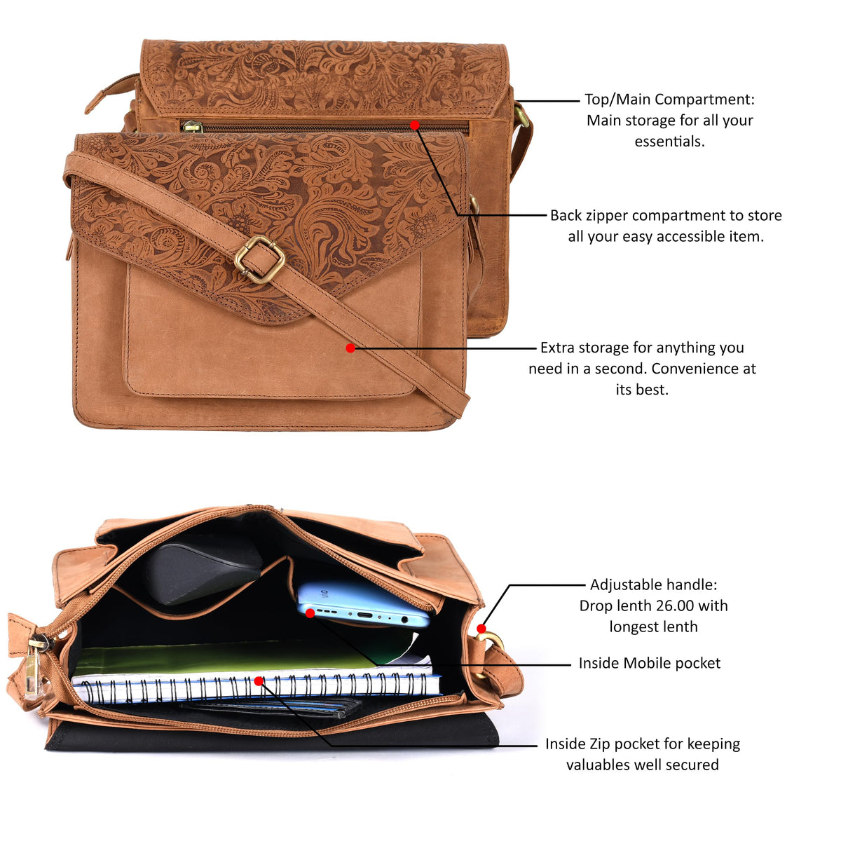 Leather Flapover Crossbody Handbag Purse for Women with Adjustable Strap &amp; Overflap Snap Closure Tote/Bag