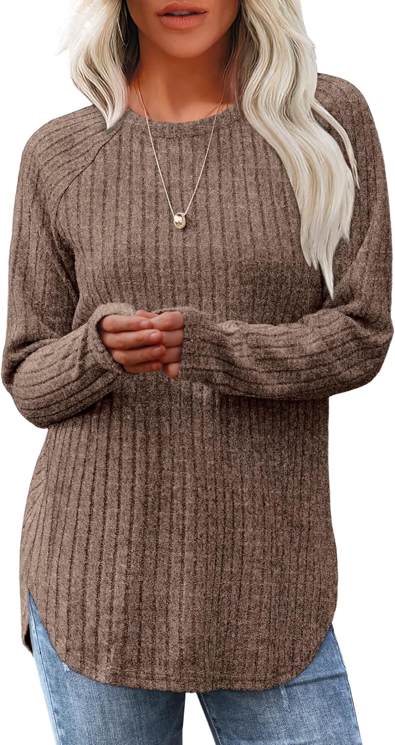 Long Sleeve Tunic Top for Women - Loose Fit Pullover with Curved Hem