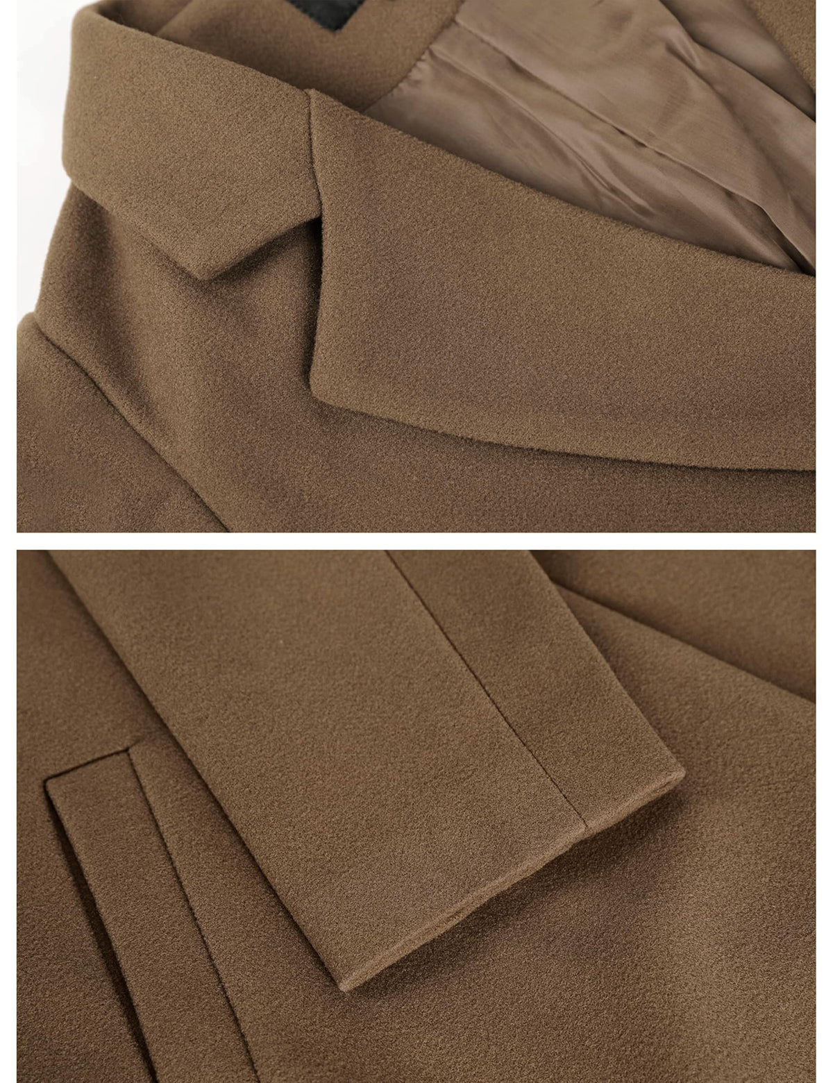 Wool Blend Pea Coat - Double Breasted Mid Length Trench Coat for Women