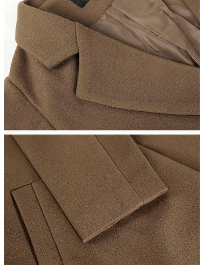 Wool Blend Pea Coat - Double Breasted Mid Length Trench Coat for Women