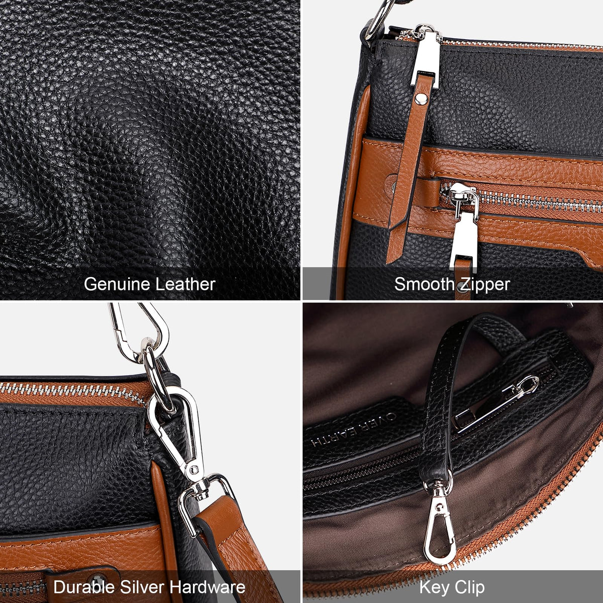 Over Earth Soft Genuine Leather Crossbody Bags for Women Medium Shoulder Purses Hobo Handbags with Multi Pockets