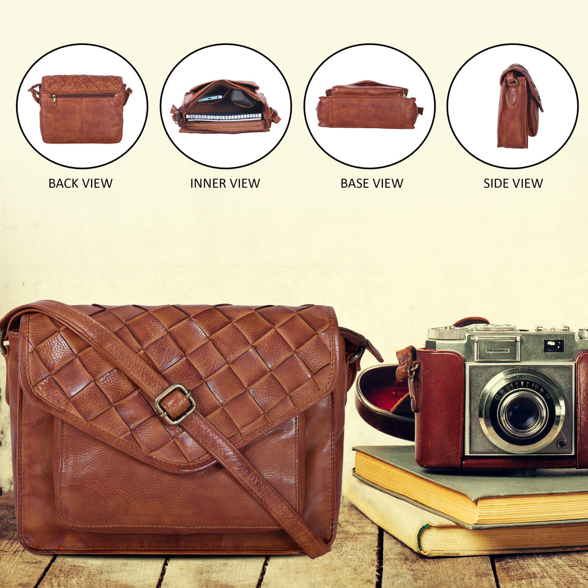 Leather Flapover Crossbody Handbag Purse for Women with Adjustable Strap &amp; Overflap Snap Closure Tote/Bag