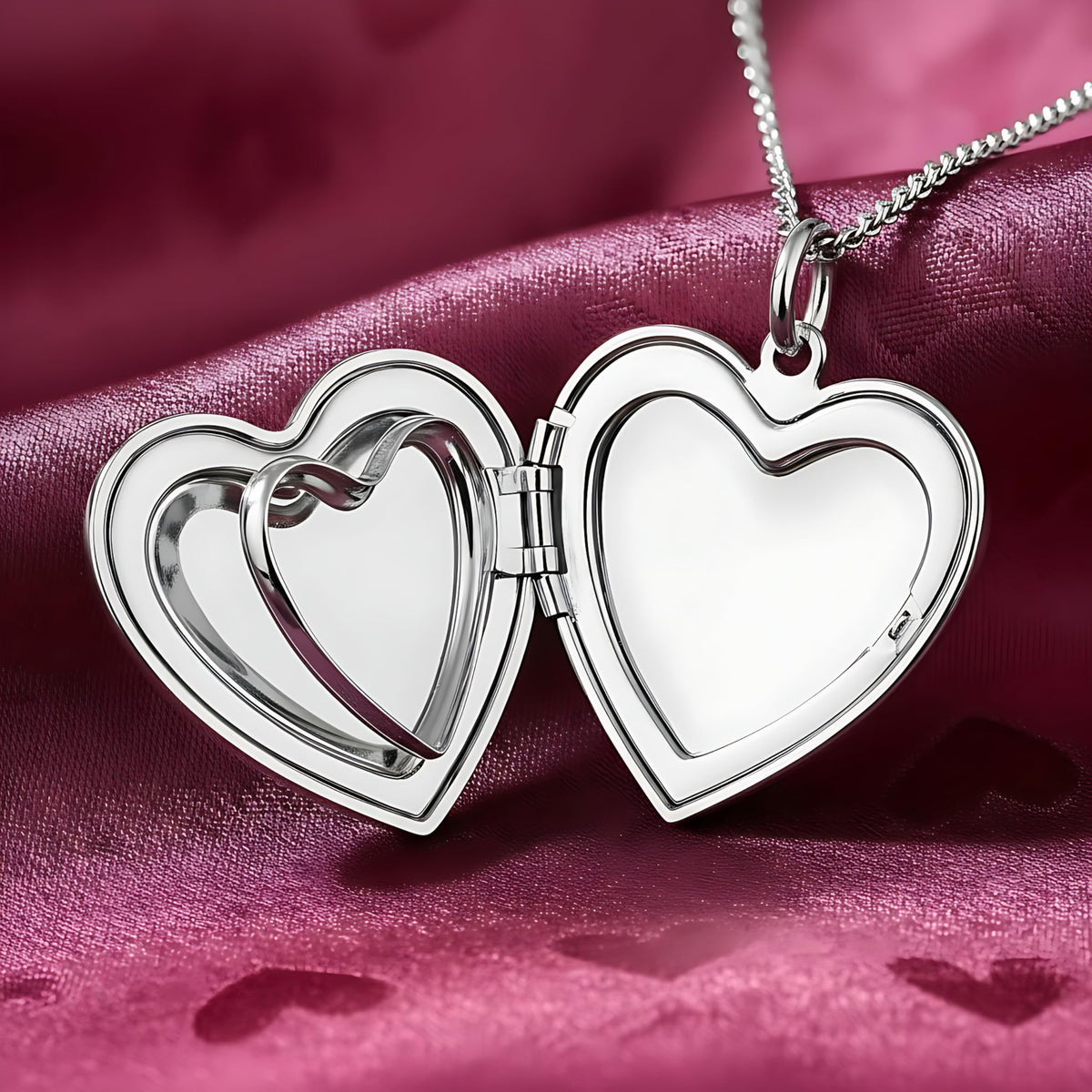 UNCLE LOL Vintage Silver Heart Locket Necklace – Engraved Photo Pendant for Women