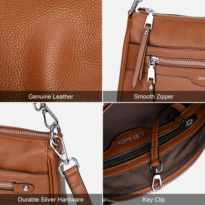 Over Earth Soft Genuine Leather Crossbody Bags for Women Medium Shoulder Purses Hobo Handbags with Multi Pockets