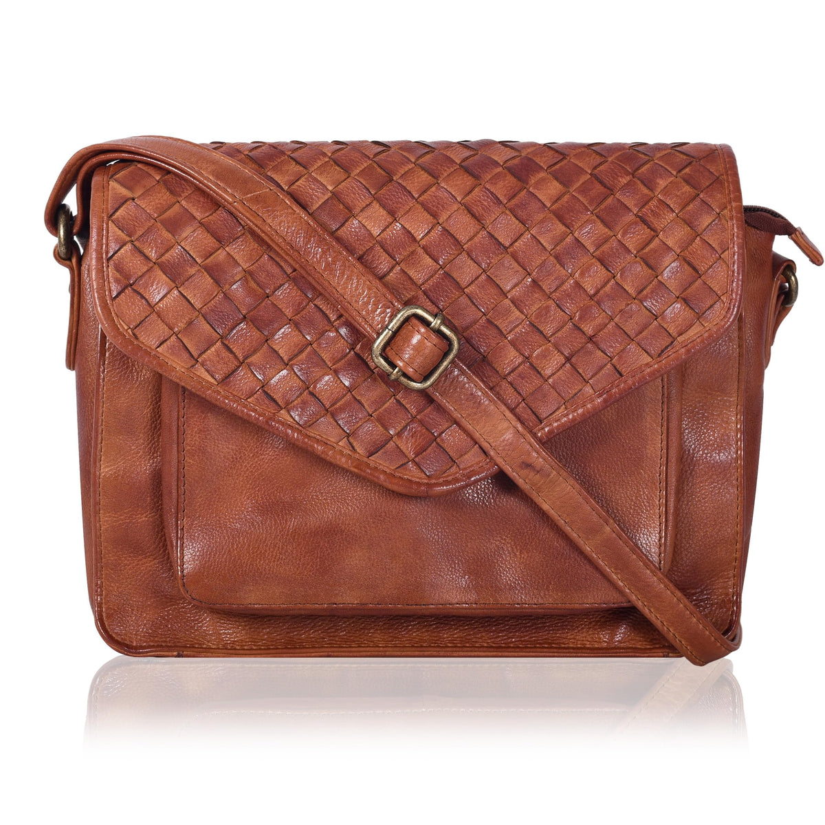 Leather Flapover Crossbody Handbag Purse for Women with Adjustable Strap &amp; Overflap Snap Closure Tote/Bag