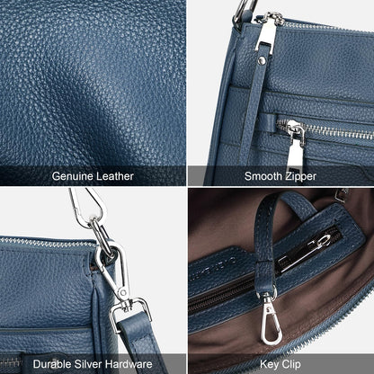Over Earth Soft Genuine Leather Crossbody Bags for Women Medium Shoulder Purses Hobo Handbags with Multi Pockets