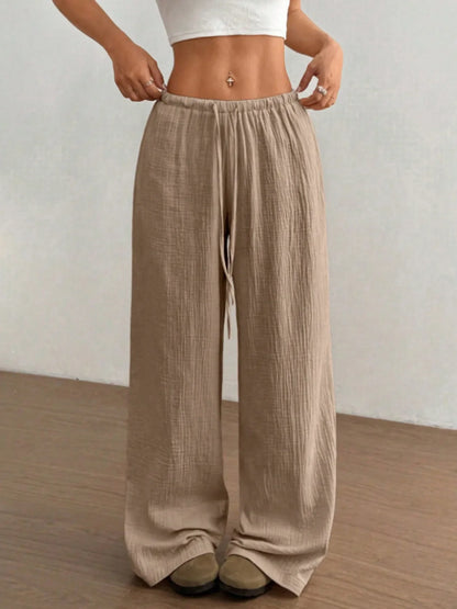 Wide Leg Drawstring Casual Pants