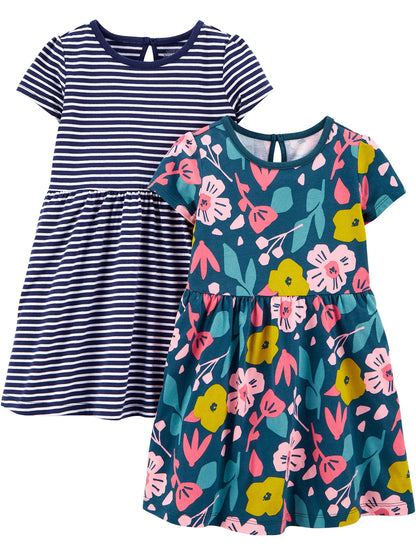 Girls Dress Set 2-Pack - Short Sleeve and Sleeveless Dresses