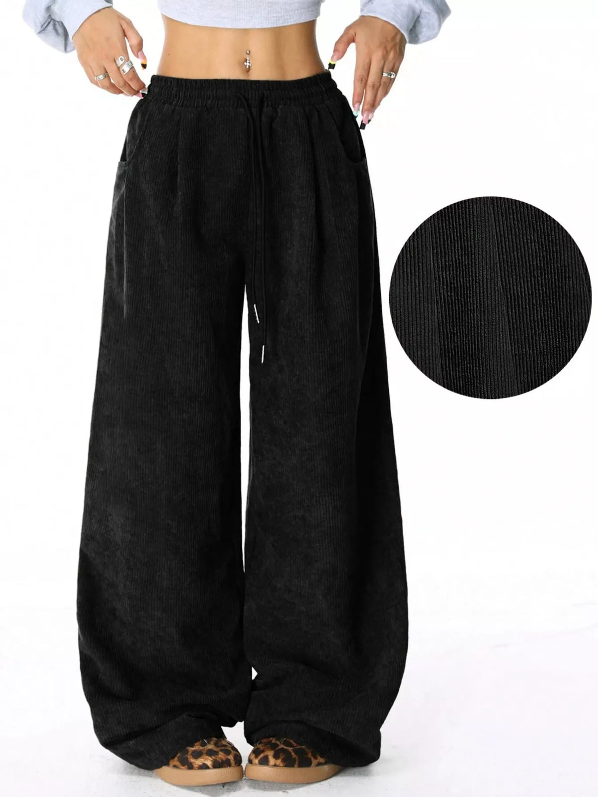 Relaxed Fit Corduroy Pants with Drawstring
