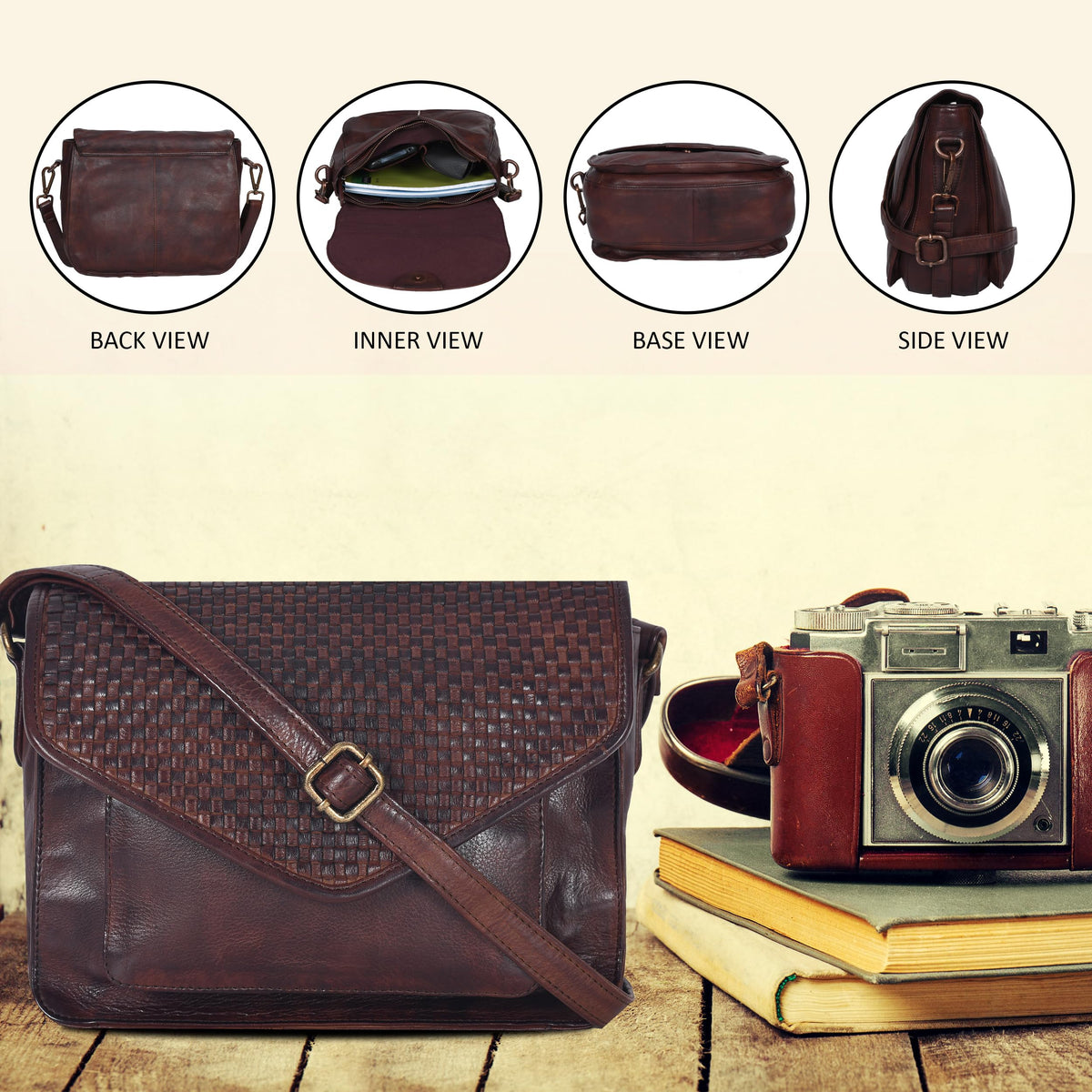 Leather Flapover Crossbody Handbag Purse for Women with Adjustable Strap &amp; Overflap Snap Closure Tote/Bag