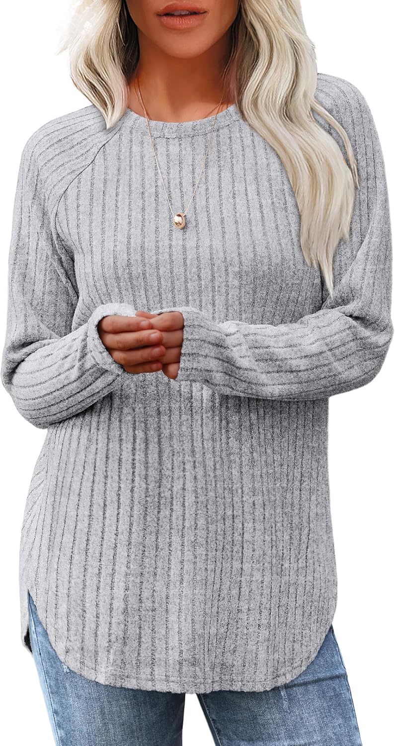 Long Sleeve Tunic Top for Women - Loose Fit Pullover with Curved Hem