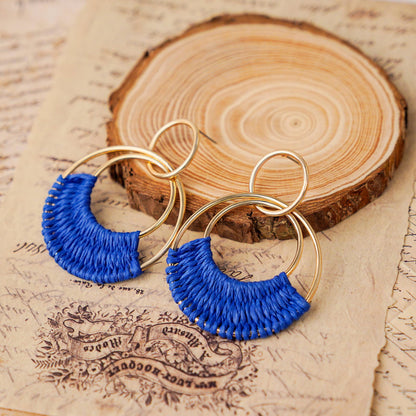 Raffia Hoop Earrings for Women Fun Boho Summer Beach Earrings Lightweight Handmade Straw Wicker Rattan Dangle Earrings Statement Geometric Round Drop Earrings