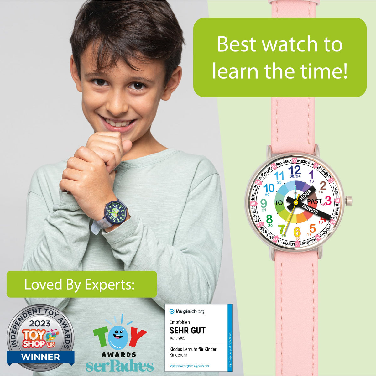 Kids Time Teacher Watch - Educational Analog Watch with Japanese Quartz Movement Ages 5-12