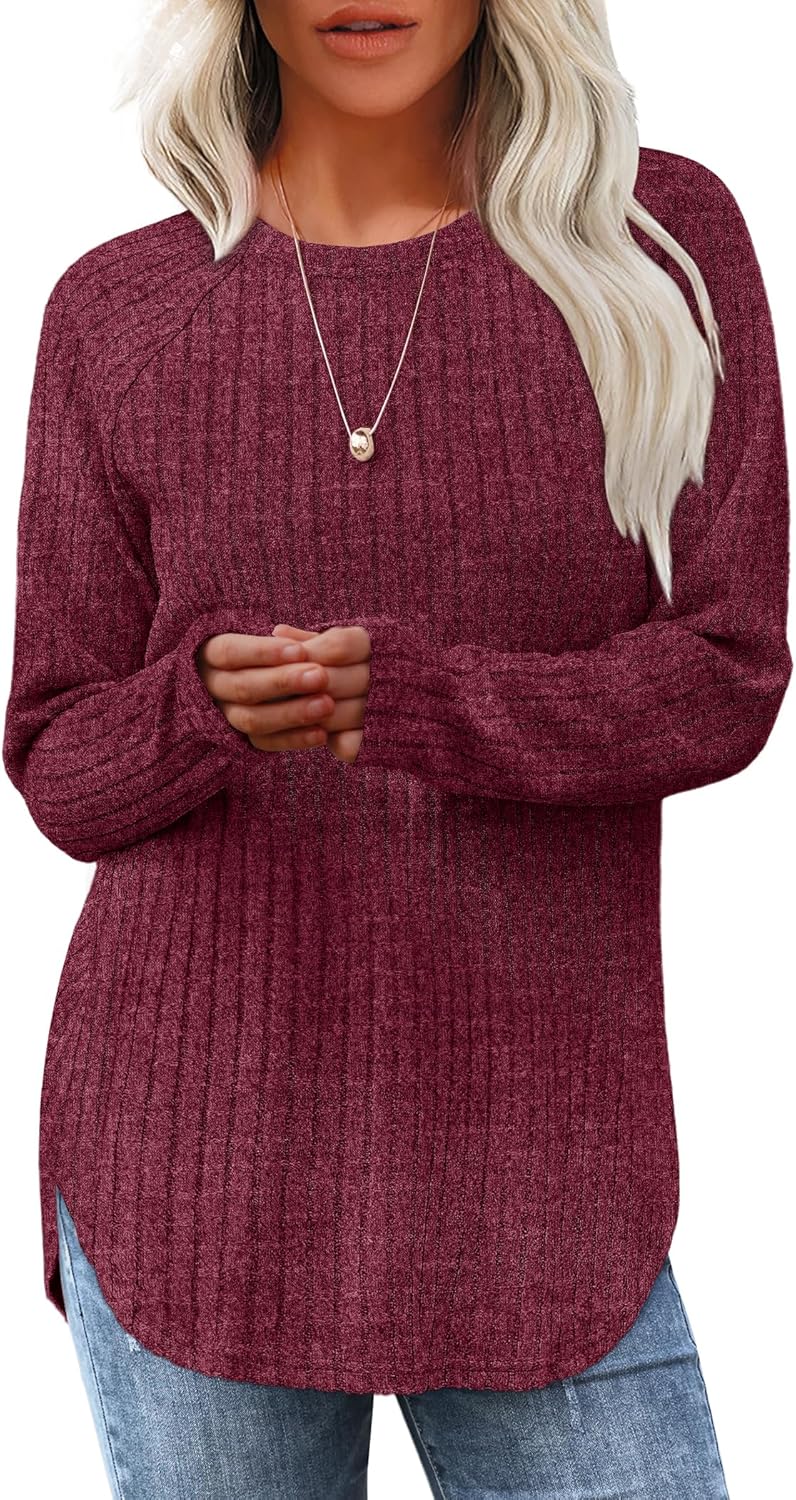 Long Sleeve Tunic Top for Women - Loose Fit Pullover with Curved Hem