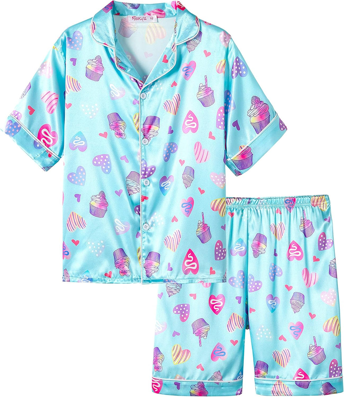 Girls Satin Pajama Set - Silky Button Down PJ with Shorts Size 6-16
