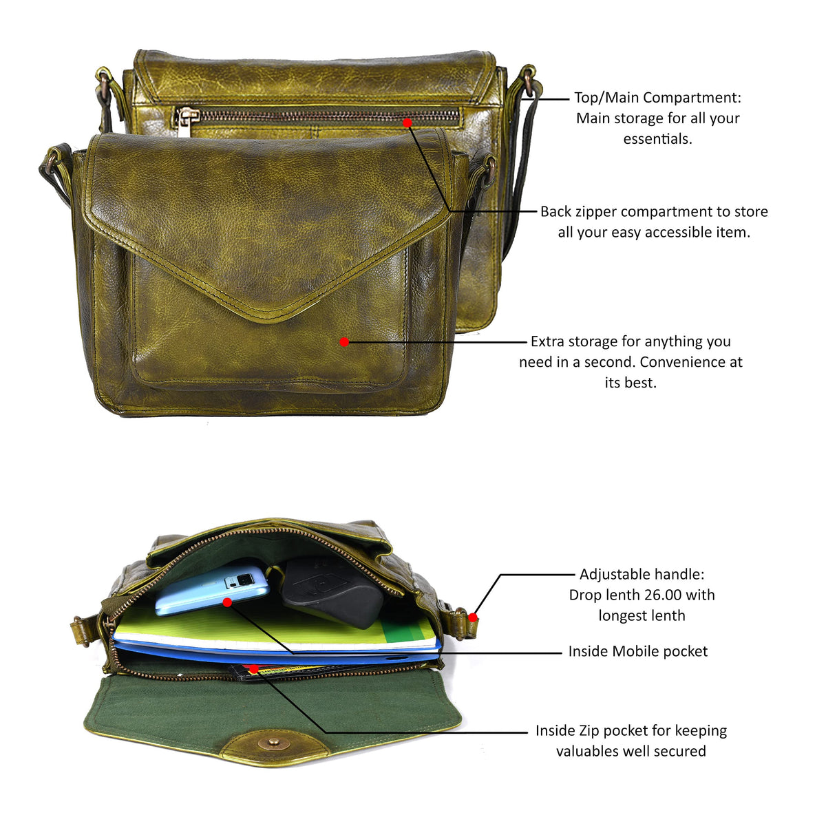 Leather Flapover Crossbody Handbag Purse for Women with Adjustable Strap &amp; Overflap Snap Closure Tote/Bag