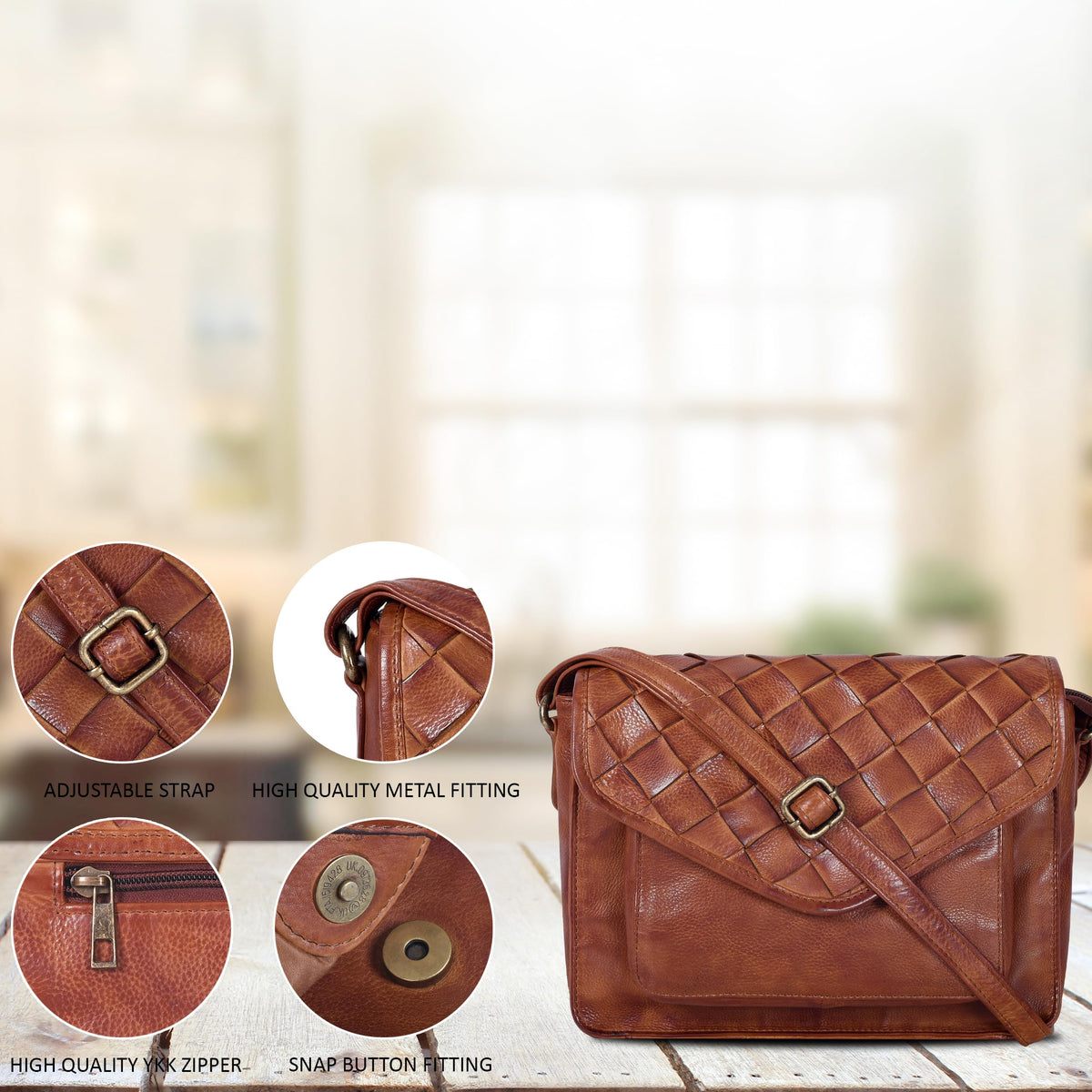 Leather Flapover Crossbody Handbag Purse for Women with Adjustable Strap &amp; Overflap Snap Closure Tote/Bag