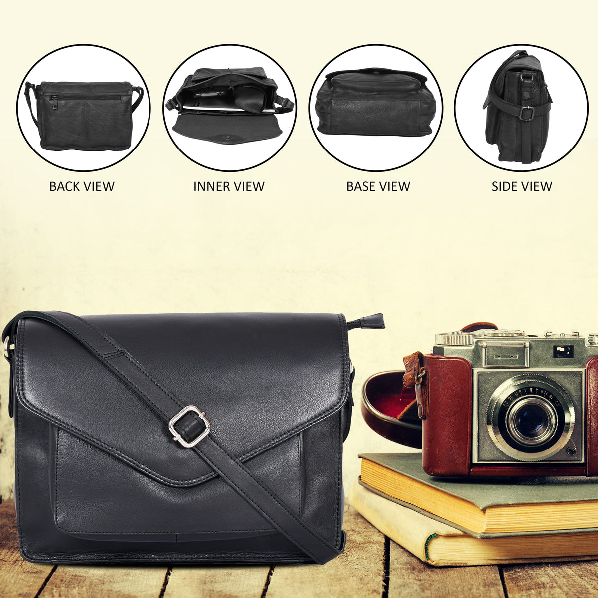 Leather Flapover Crossbody Handbag Purse for Women with Adjustable Strap &amp; Overflap Snap Closure Tote/Bag