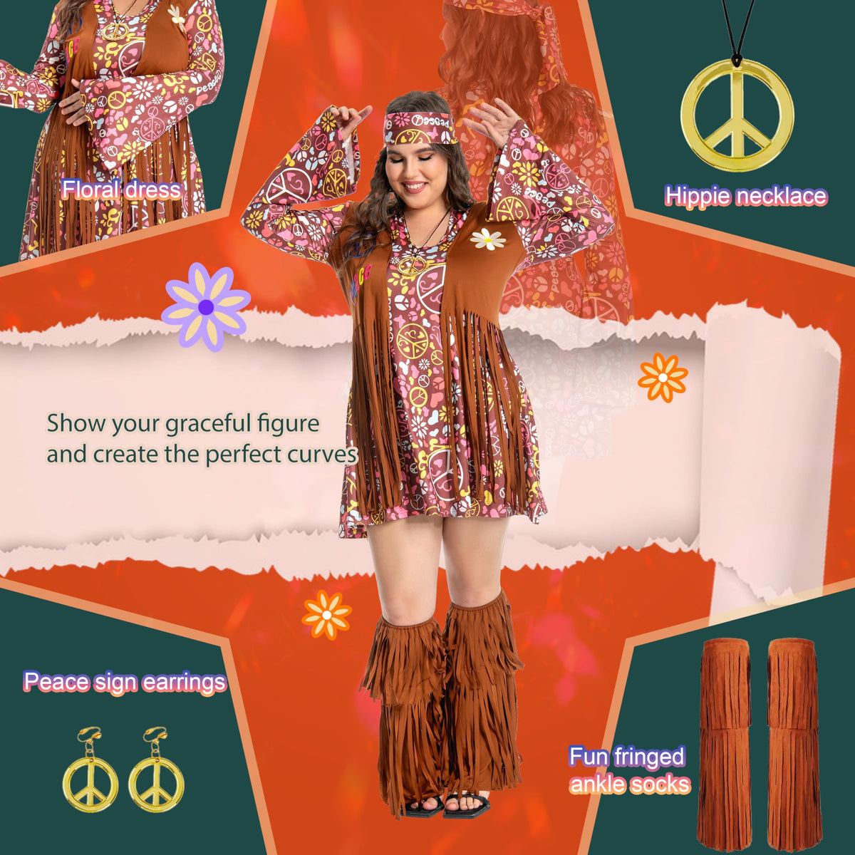 Plus Size Hippie Costume - Women&