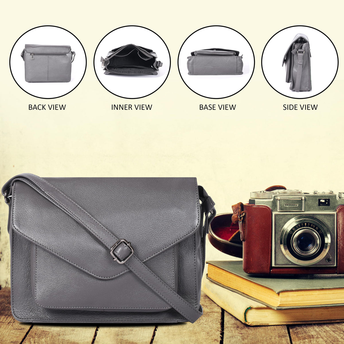 Leather Flapover Crossbody Handbag Purse for Women with Adjustable Strap &amp; Overflap Snap Closure Tote/Bag