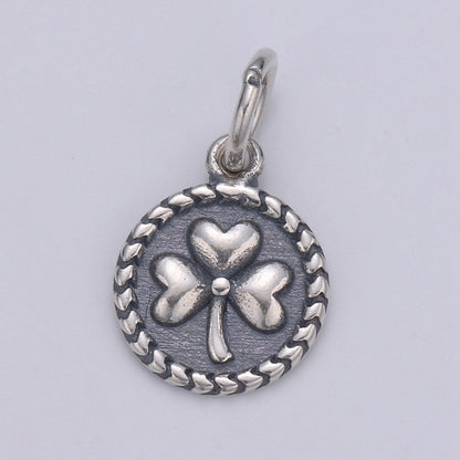 925 Sterling Silver Three Leaf Clover Charm, Message Charm Silver Happy Charm for Necklace Bracelet Earring, Good Luck Charm SL-103