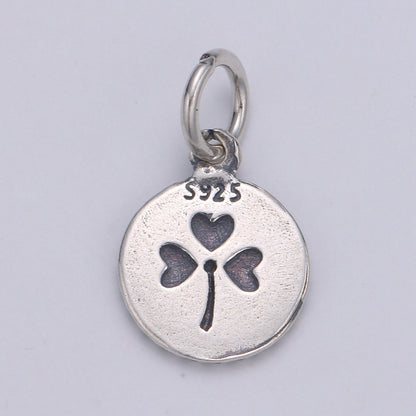 925 Sterling Silver Three Leaf Clover Charm, Message Charm Silver Happy Charm for Necklace Bracelet Earring, Good Luck Charm SL-103