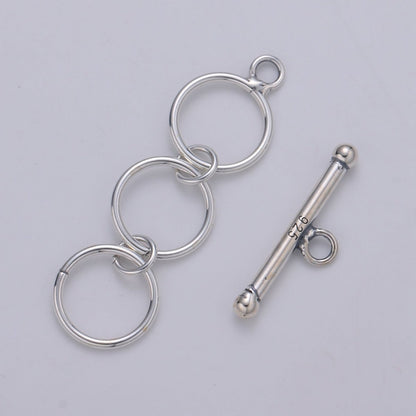 925 Sterling Silver Triple Ring Clasp, Circle and Toggle Clasp for necklace, bracelet, DIY Jewelry making SL-253