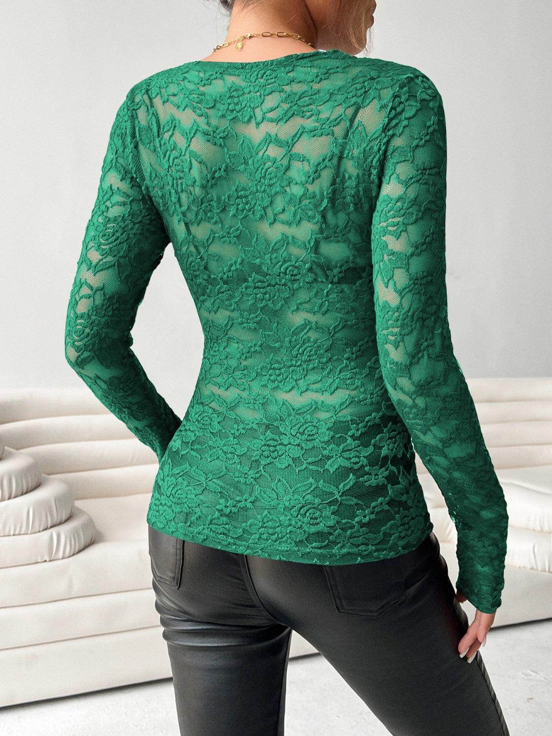 V-Neck Long Sleeve Lace Top for Women in Various Sizes