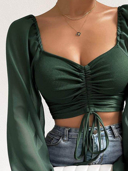 Drawstring Sweetheart Neck Cropped Top for Stylish Looks