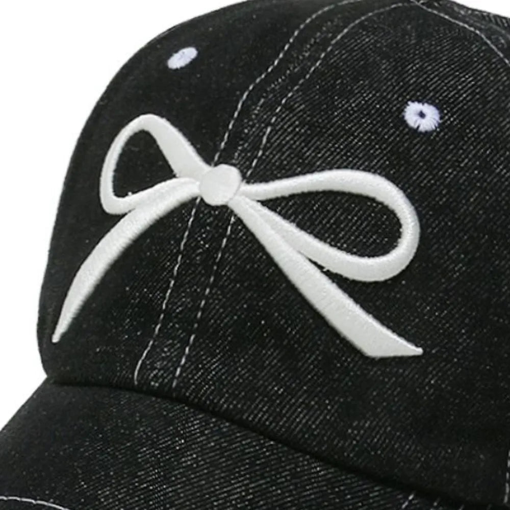 Bow Embroidered Denim Baseball Cap