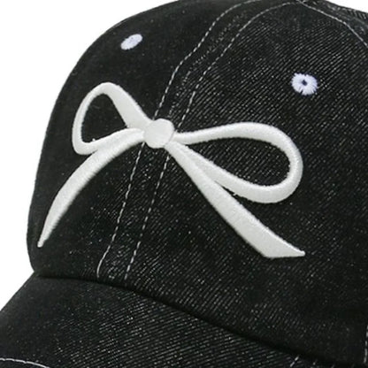 Bow Embroidered Denim Baseball Cap