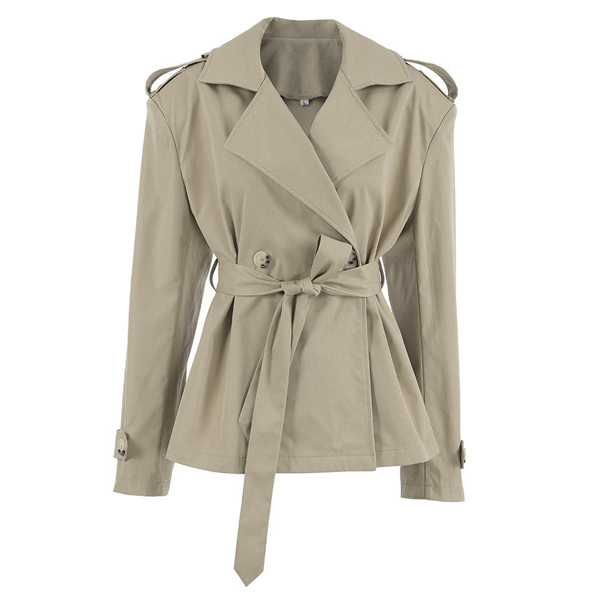 Trendy Casual Lace Up Waist-tight Mid-length Khaki Trench Coat For Women