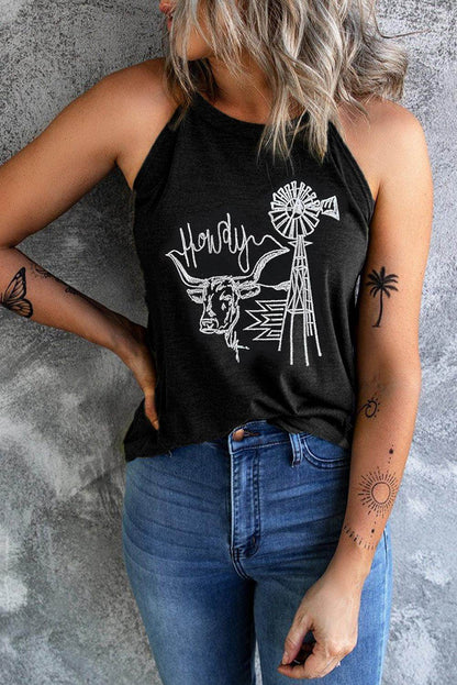Bull Graphic Round Neck Tank Top for Women Stylish Fit