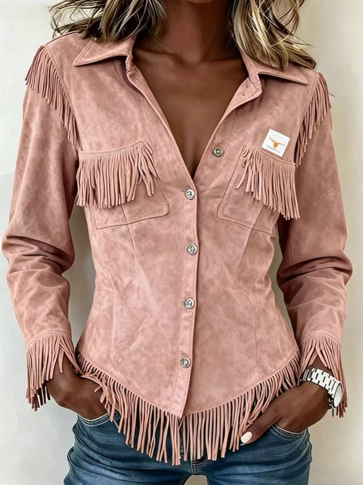 Autumn New Brown European And American Style Suede Tassel Long Sleeve Cardigan Women&